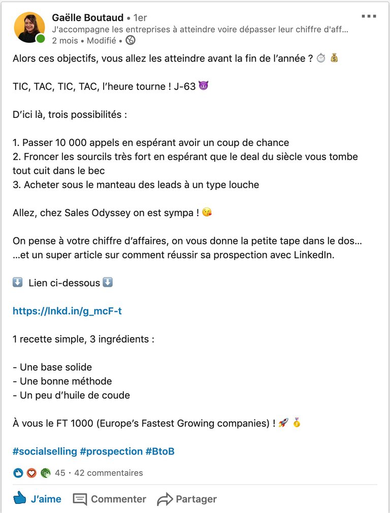 Post linkedin pour promouvoir un article de blog